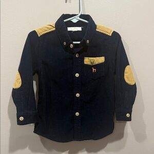 Grön Stockholm Navy and Tan Kids Button‎ Down Shirt